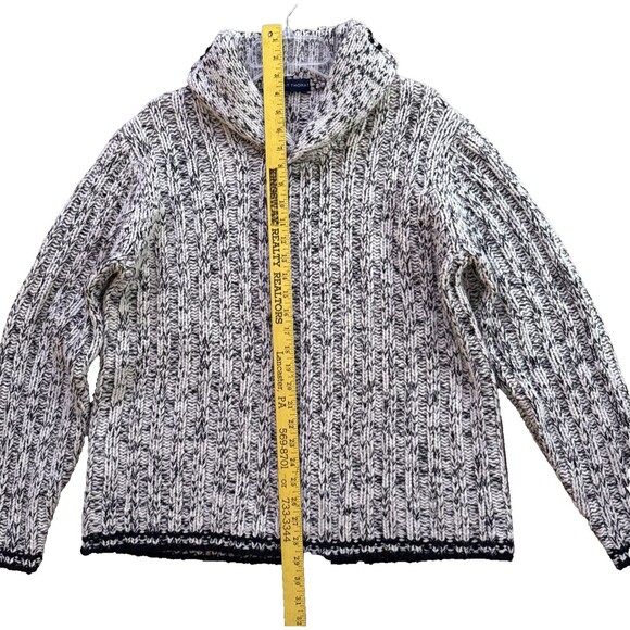 Grant Thomas Ragg Wool Sweater Mens Sz M VTG Black Chunky Shawl Collar Pullover - Picture 9 of 12